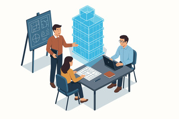 Team collaboration in architectural design with 3d building model