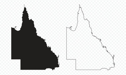 Queensland state map silhouette and outline vector illustration on transparent background