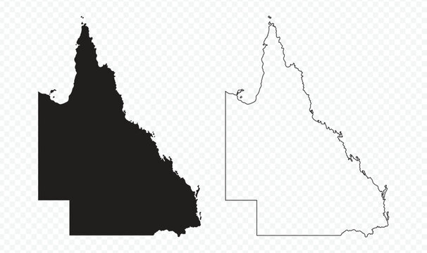 Queensland state map silhouette and outline vector illustration on transparent background