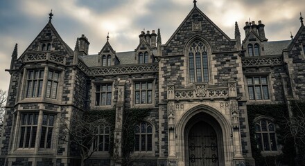 Fototapeta premium Majestic stone architecture with a gothic aesthetic for dramatic effect in film or marketing projects, with a dark moody feel