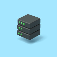 Modern minimalist server, 3D. For concepts of information storage, data processing. Vector illustration.