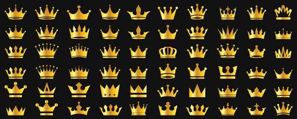 Crown icons set. Crown symbol collection. Golden crown icons set.  Vector illustration
