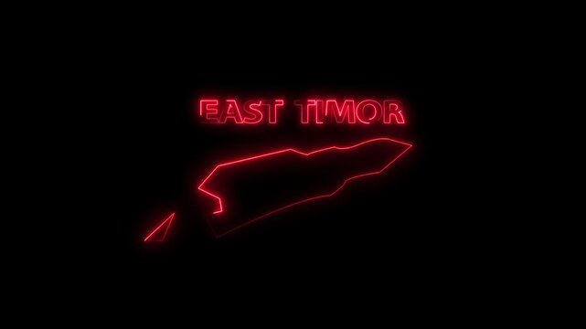 Neon map of East Timor with country Text animation transparent Background. digital neon East Timor map icon looping isolated on motion background.

