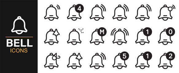 Minimalist notification bell set for UI design and digital alerts.