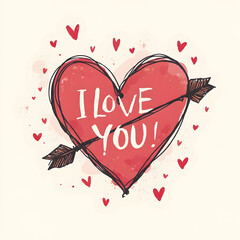 I love you vector image love happy valentines hand drawn heart with arrow hand written