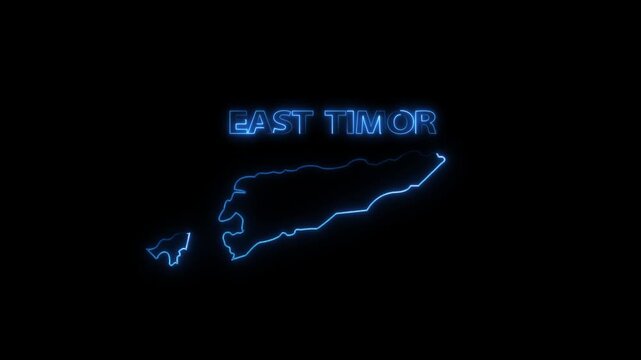 Neon map of East Timor with country Text animation transparent Background. digital neon East Timor map icon looping isolated on motion background.
