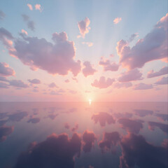 Pastel and tender colors of early sunset with pink and blue shades of sky