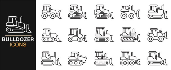 Minimal linear construction vehicle icons for industrial illustrations.
