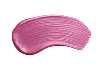 Pink cosmetic lip gloss smear swatch with shiny metallic texture and brush strokes on transparent background