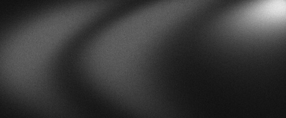 Glowing black white abstract grainy gradient background, smooth noise texture dark banner header poster cover design