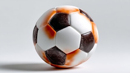 Classic soccer ball with black and white panels, featuring a glossy finish and realistic texture, positioned on a soft gradient background, ideal for sports-themed design and promotional materials