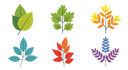 Fototapeta premium Colorful collection of various stylized leaf shapes and vibrant autumn hues