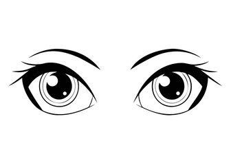 Japanese anime eyes set on isolated background. Black and white manga character, animation art style set .vector icon
