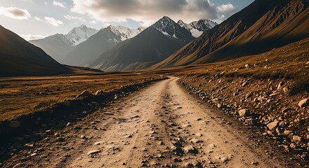 Mountain Road with Scenic Valley Sunset.