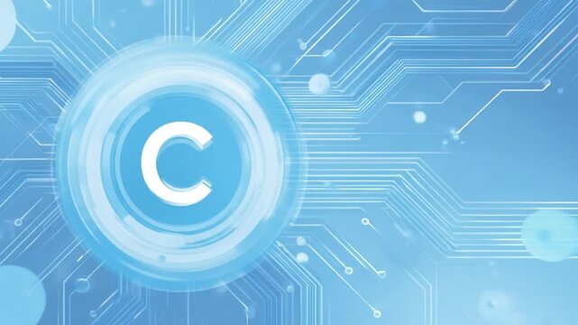 Abstract illustration of a glowing letter c within a digital circuit