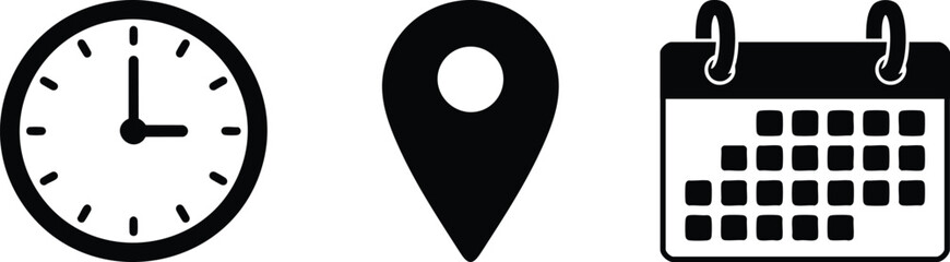Clock Location Calendar Icons Illustrative Design.