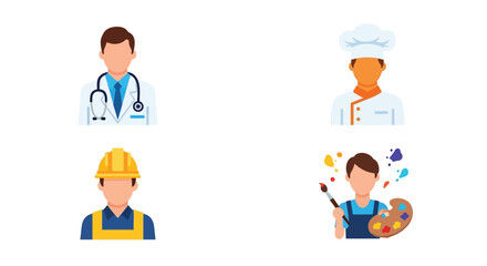 Diverse professions illustrated doctor chef construction worker and artist icons