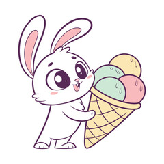 Bunny Holding Giant Triple Scoop Ice Cream Cute Cartoon Sticker