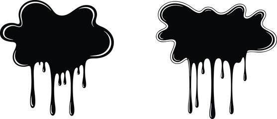 Black Ink Blotches with Dripping Effect on White Background.