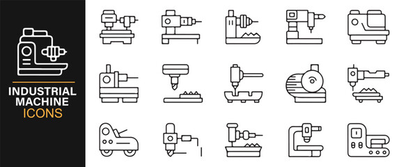 Black and white industrial engineering icons for automation systems.