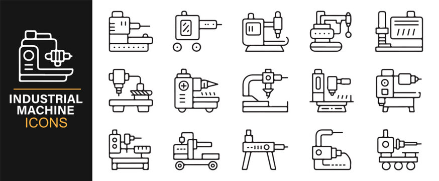 Machine tools outline set including CNC, lathe, and drill equipment.