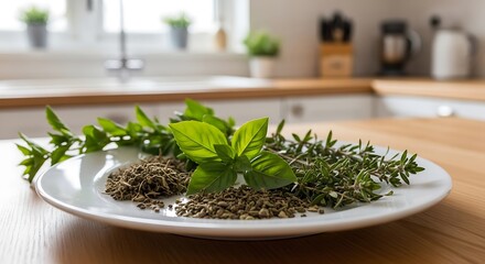 Fresh Herbs on Kitchen Counter.