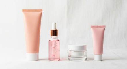 Cosmetic product collection featuring skin creams serums and lotions for beauty and skincare routines