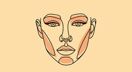 Minimal Line Art Portrait of a Woman Face with Soft Peach Tones – Modern Abstract Beauty Illustration