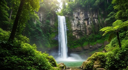 Lush Jungle Waterfall with Tropical Paradise.