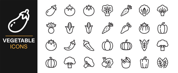 Black and white vegetable symbols pack for kitchen and menu design.