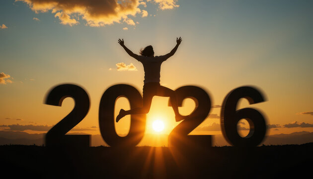 Celebrating new beginnings 2026 milestone sunset view joyful emotions inspirational moment