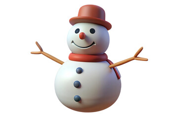 Whimsical 3d snowman with top hat and scarf festive winter character isolated on transparent background