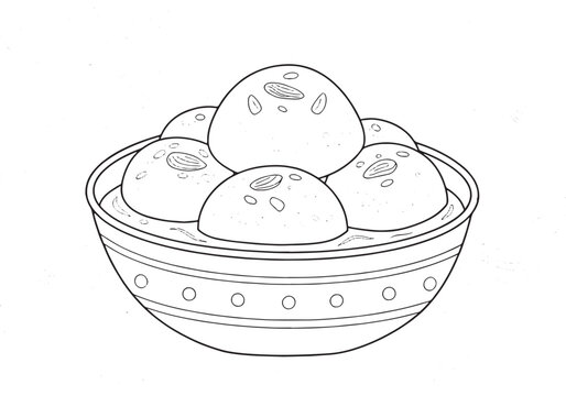 Outlined depiction of Indian Ras Malai dessert served in bowl ag