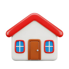 Cartoon House with Red Roof Isolated