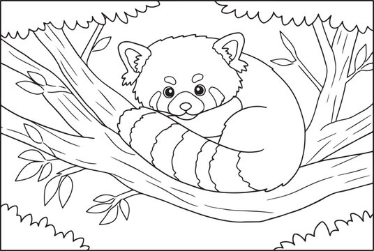 Adorable outline of a red panda resting on a tree branch for col