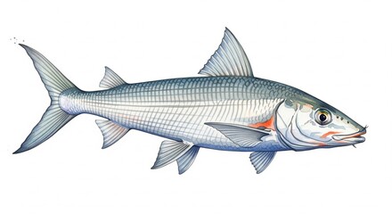 Obraz premium Bonefish watercolor, animal fish underwater life, white background
