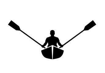 Vector silhouette of a person rowing a boat with two oars in a minimalist design suitable for sports and leisure activities