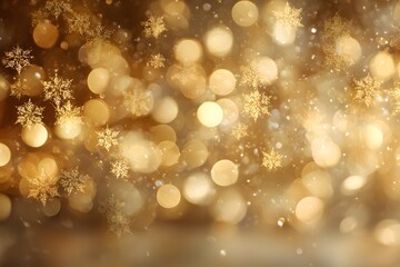 Golden Snowflake Bokeh Background with Warm Christmas Lights