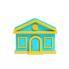 Isolated Cartoon Bank Building with Dollar Sign