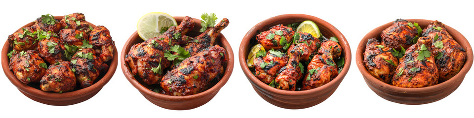 Tandoori chicken – Chicken marinated in a spicy yogurt mixture and cooked in a tandoor, a traditional clay oven. Isolated on Clear White Background Highly Detailed