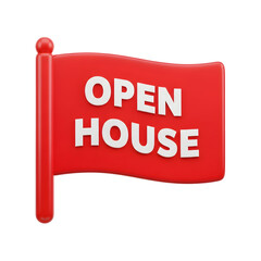 Red Open House Flag with Transparent Background
