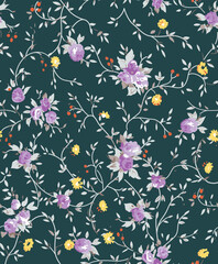 Cute feminine seamless watercolor pattern with little tiny wildflowers, hand drawn, not AI