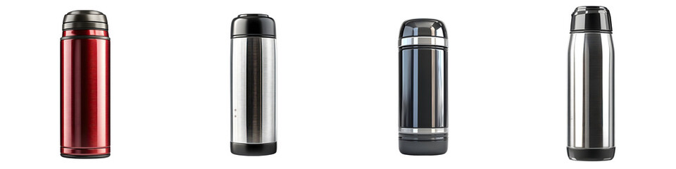 Thermos – A vacuum-insulated container used to keep beverages like coffee or tea hot for extended periods. Isolated on Clear White Background Highly Detailed 