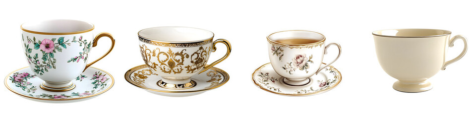 Teacup – A small cup typically used for serving tea often enjoyed with dessert. Isolated on Clear White Background Highly Detailed 