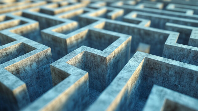 mind shaped like a maze, representing the search for clarity, introspection, and problem-solving, with intricate paths symbolizing thought and complexity.