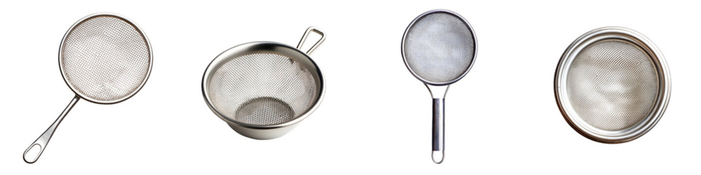 Tea strainer &ndash; A small mesh or sieve used to filter loose tea leaves when brewing tea. Isolated on Clear White Background Highly Detailed