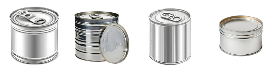 Tin can with opening – A tin can that has already been opened, either by a can opener or pull-tab. Isolated on Clear White Background Highly Detailed 