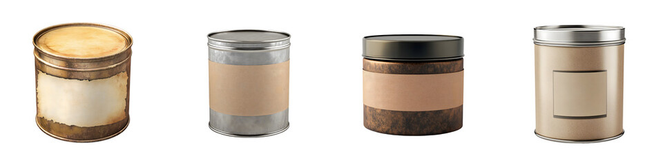 Tin can with paper label – A tin can that has a paper label affixed to its surface. Isolated on Clear White Background Highly Detailed