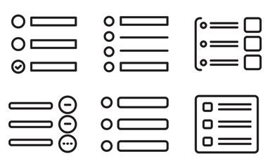 List Menu Icon Set – Outline and Minimal Symbols for Navigation, Interface, and UI Design