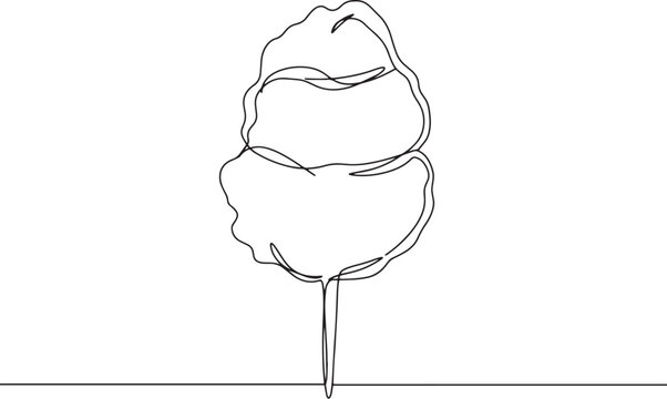 Minimalist single line drawing showcasing a fluffy cotton candy